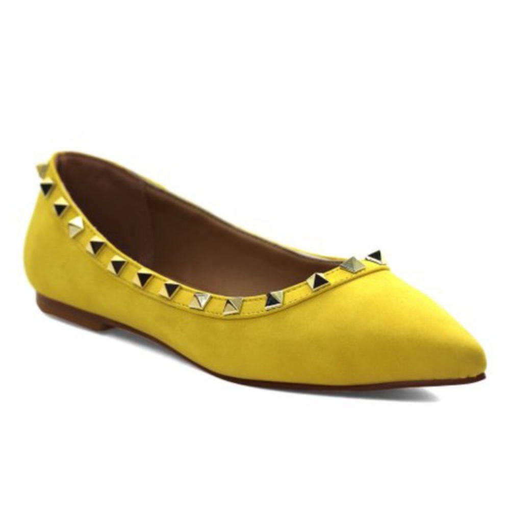 Nib Seven7 Yellow Clara Studded Pointed Toe Flats - image 1